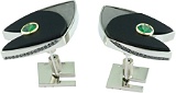 2012 AGTA Spectrum Awards Men's Wear 3 rd Place for "Green Arrow" Cufflinks - Cufflinks in 19K white gold featuring bezel-set black onyx and Gibeon meteorite carvings by Steve Walters centered by bezel-set round tsavorite garnets (0.90 ct total weight) and accented by a row of pave-set black diamonds (0.15 ct total). Cufflinks are designed to be fully interchangeable with a double bayonet fitting and both the front and back of the links are removable so that other fronts and backs could be made to give a gentleman a wardrobe of cufflinks. 2012 AGTA Spectrum Awards Men's Wear 3 rd Place for "Green Arrow" Cufflinks